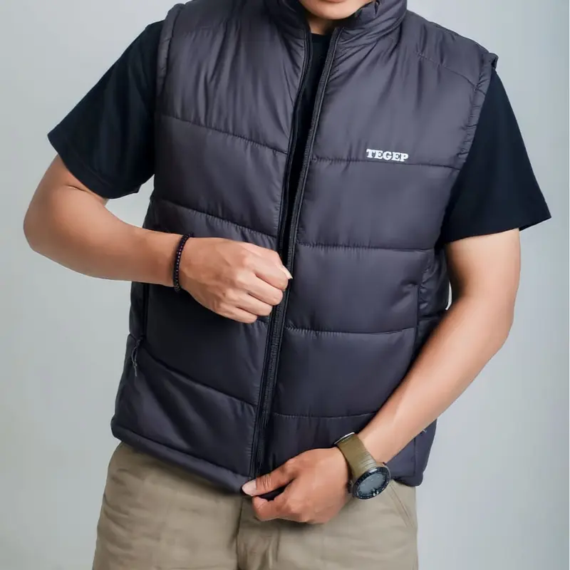 TEGEP Jaket gembung parasut Vest motor riding Anti angin casual Pelindung dada Windbraker Strip Series Hitam Pria Rompi 3
