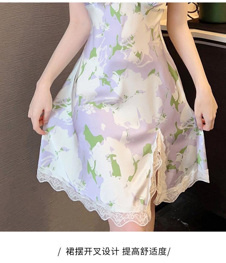 Product Introduction of 2025 Same Style Sexy Nightdress with Chest Pad Women's Summer Sling Artificial Silk High-Grade Pure Desire Style Home Wear 8