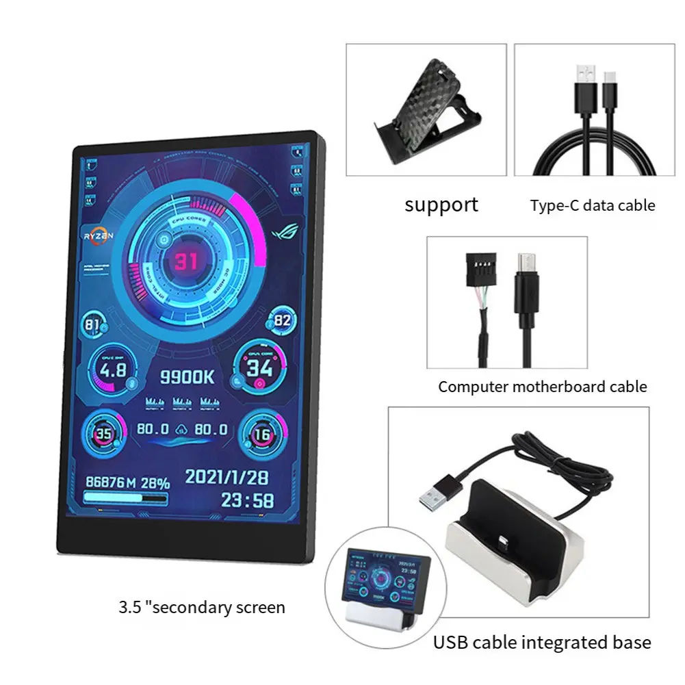 Compact 3.5 IPS Type C Secondary Screen for Enhanced Computer Productivity