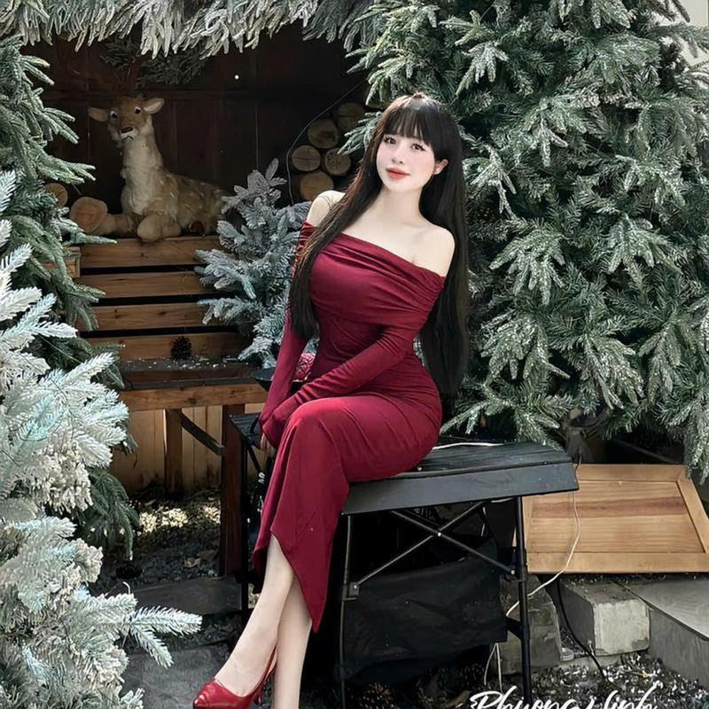 Đầm Body Trễ Vai Dáng Suông Form Dài Ngắn Chất Thun Găn Tăm Dễ Thương xᶖnh Xắn Thích Hợp Đi Tiệc Đi Chơi H  m  đỏ sang vàng Nữ Women 0