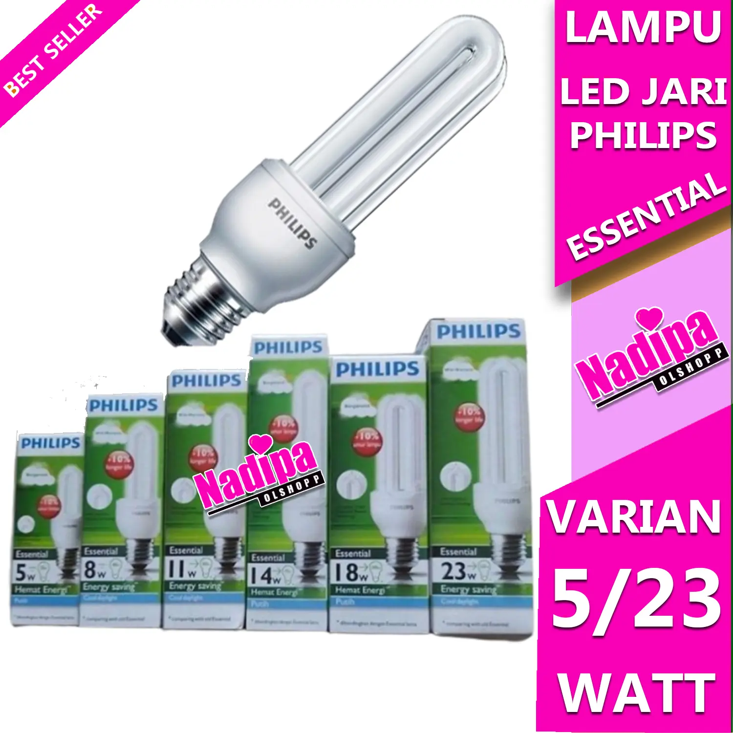 LAMPU PHILIPS ESSENTIAL HEMAT ENERGI  5W/8W/11W/14W/18W/23WATT NADIPA OLSHOPP