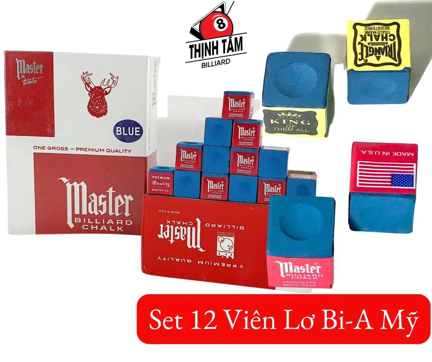 [THỊNH TÂM] Set 12 Viên Lơ Bida Mỹ Master Triangle Cao Cấp Chuẩn, Lơ Bi-A USA CLB [ SET LƠ BIDA ]