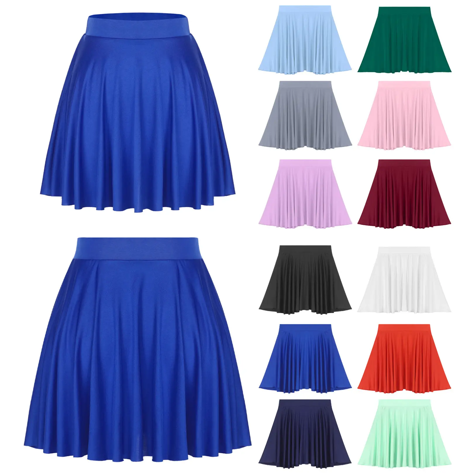 FEESHOW Women's Basic Flared Skirts Pleated A-line Mini Skirt Elastic Waistband Short Skirts