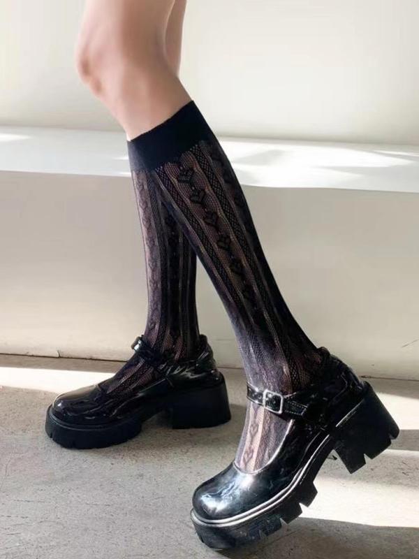 Women's 1 Pair Heart Design Hollow Out Lace Over The Calf Socks, Casual Soft Comfy Breathable Socks, Ladies Socks for Cosplay Lolita Daily Wear 5