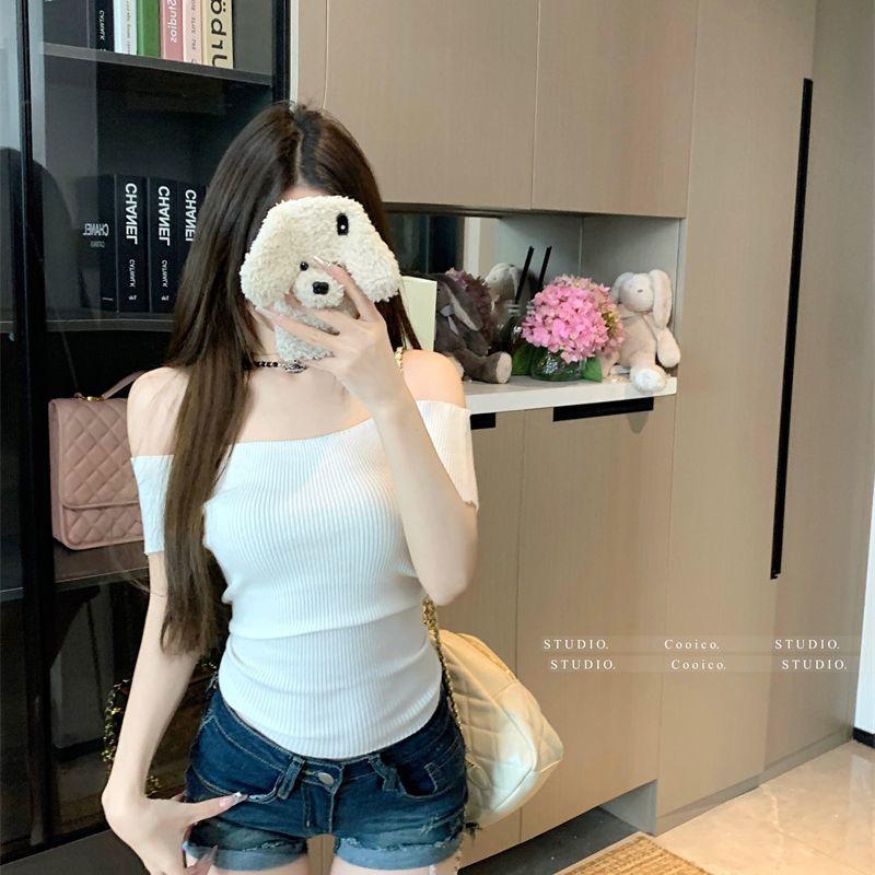 Phông Ngắn Tay Trễ Vai Màu Vàng, Dành Cho Nữ, Phong Cách Thuần Khiết, Ngọt Ngào Và Nóng Bỏng,  Ngắn Trễ Vai Mỏng, Thích Hợp Cho Mùa Hè, Hàng Mới Về Năm 2025, [Thanh Toán Khi Nhận Hàng] rhyder     số áo 5