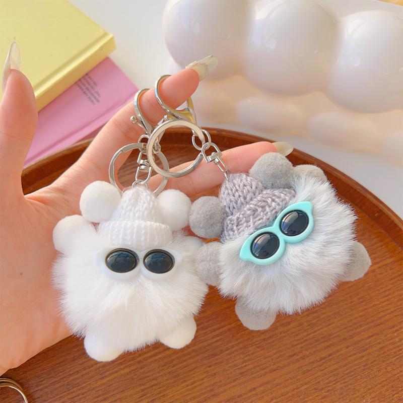 Product Introduction of Cartoon Rex Rabbit Pendant Keychain Korean Cute Plush Pompons Keyring Fashion Bag Key Pendant for Women Girl Deco Gift 21