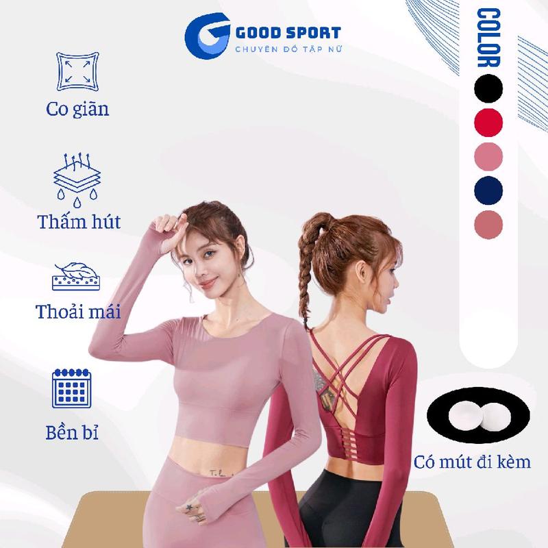 Áo crotop tay dài kèm mút ,tập gym ,yoga ,đạp xe chạy bộ nữ