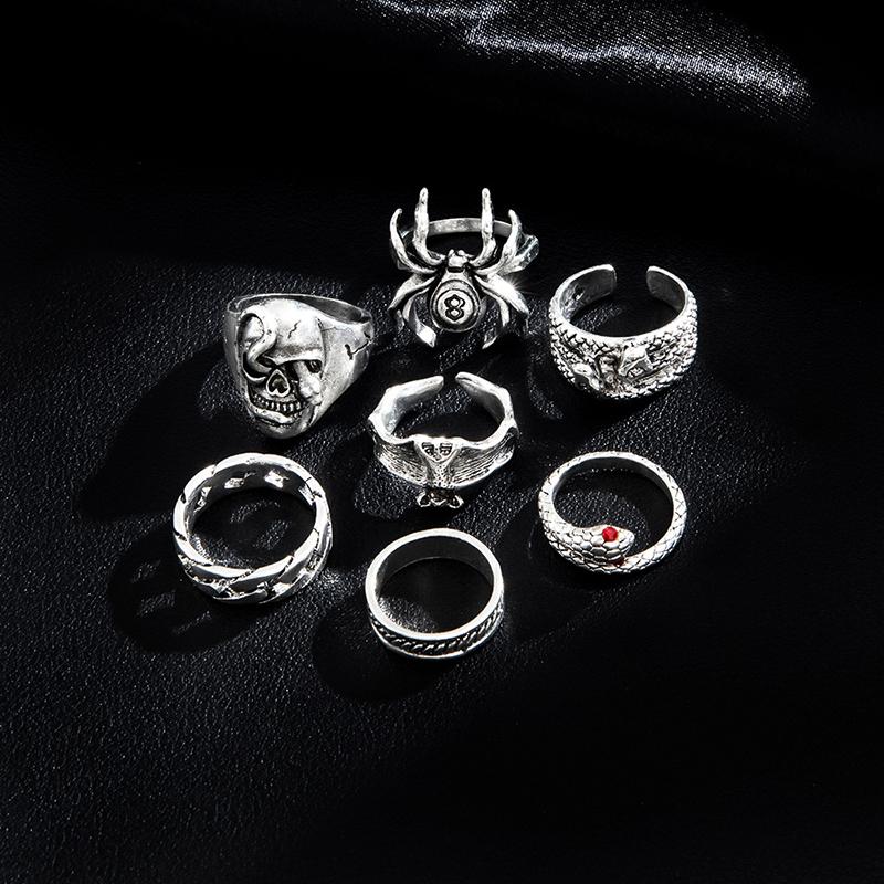 Product Introduction of Nhẫn Rắn Punk, 7 Cái / bộ, Dành Cho Phụ Nữ Và Nam Giới, Phong Cách Gothic, Nhện, Đồ Trang Sức Thời Trang, Quà Tặng Và Phụ Kiện 16