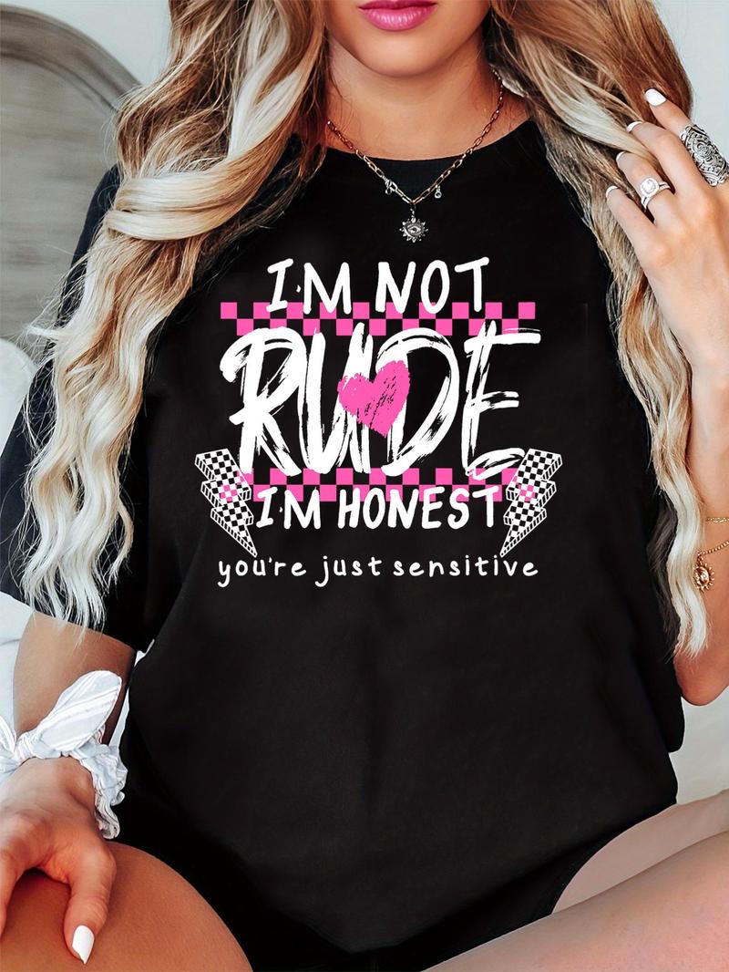 Product Introduction of Women's Letter Print Round Neck Graphic Tee, Vintage Trendy Casual Short Sleeve T-shirt for Daily Wear, Fashion Ladies Summer Top, Going Out Tops 1