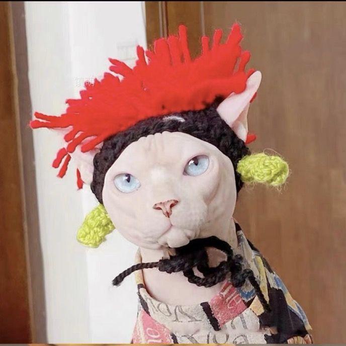 Mũ Mèo, Phong Cách Punk, Thiết Kế Vui Nhộn Không Lông, Thích Hợp Cho Mèo Sphynx, Kẹp Tóc Mũ Đội Đầu Cho Chó, Trang Phục Rock Vui Nhộn Dễ Thương 3