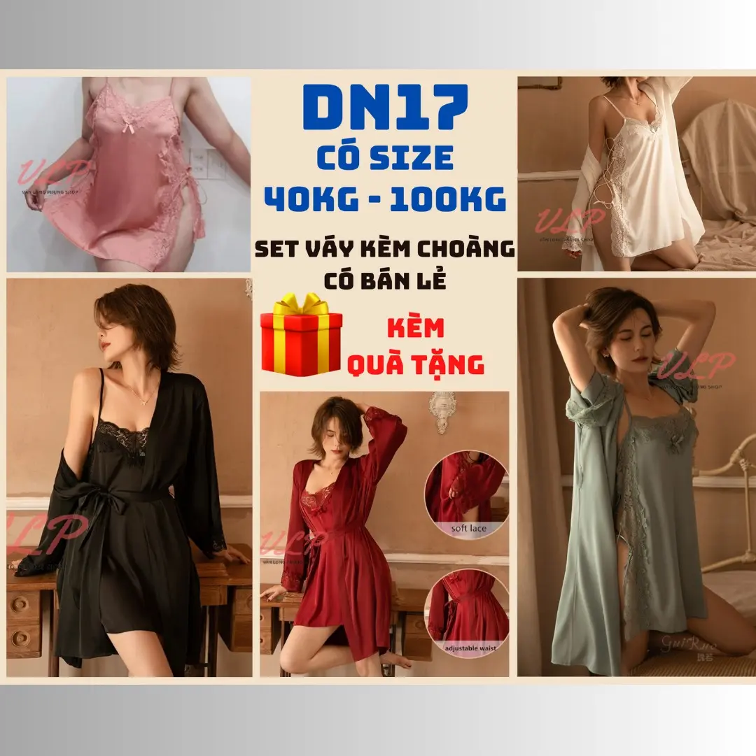[CÓ BIGSIZE ĐẾN 100KG]_DN17_Váy ngủ lụa 2 dây đan dây hông kèm áo choàng cao cấp Váy Ngủ Nữ Ren Thường áo choàng tắm & áo choàng