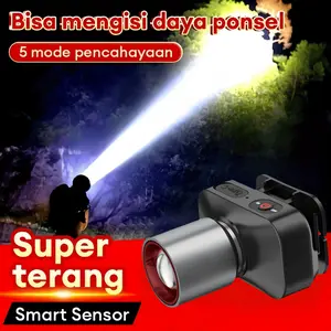 【 Stok siap】Headlamp LED 500W Penerangan terus menerus selama 800 H senter kepala super terang lampu depan luar yang kuat lampu depan tahan air sensor gerak senter berkemah senter kepala 3 Mode