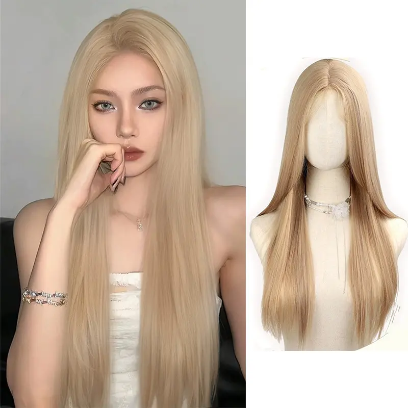 Tóc Giả Dài Thẳng, Tóc Giả 70cm, Không Có Tóc Mái, Màu Be, Sợi Tổng Hợp Chịu Nhiệt Độ Cao, Thích Hợp Cho Cosplay Lolita, Dành Cho Phụ Nữ Và Nam Giới, Lý Tưởng Để Mặc Dự Tiệc