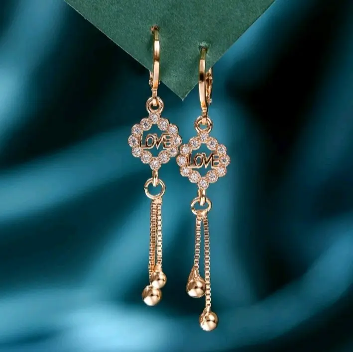 anting-anting ANTING PANJANG TERBARU KOREAN STYLE MOTIF LOVE LAPIS EMAS MOTIF LOVE ANTI KARET ANTI LUNTUR Earrings harian tanaman 0
