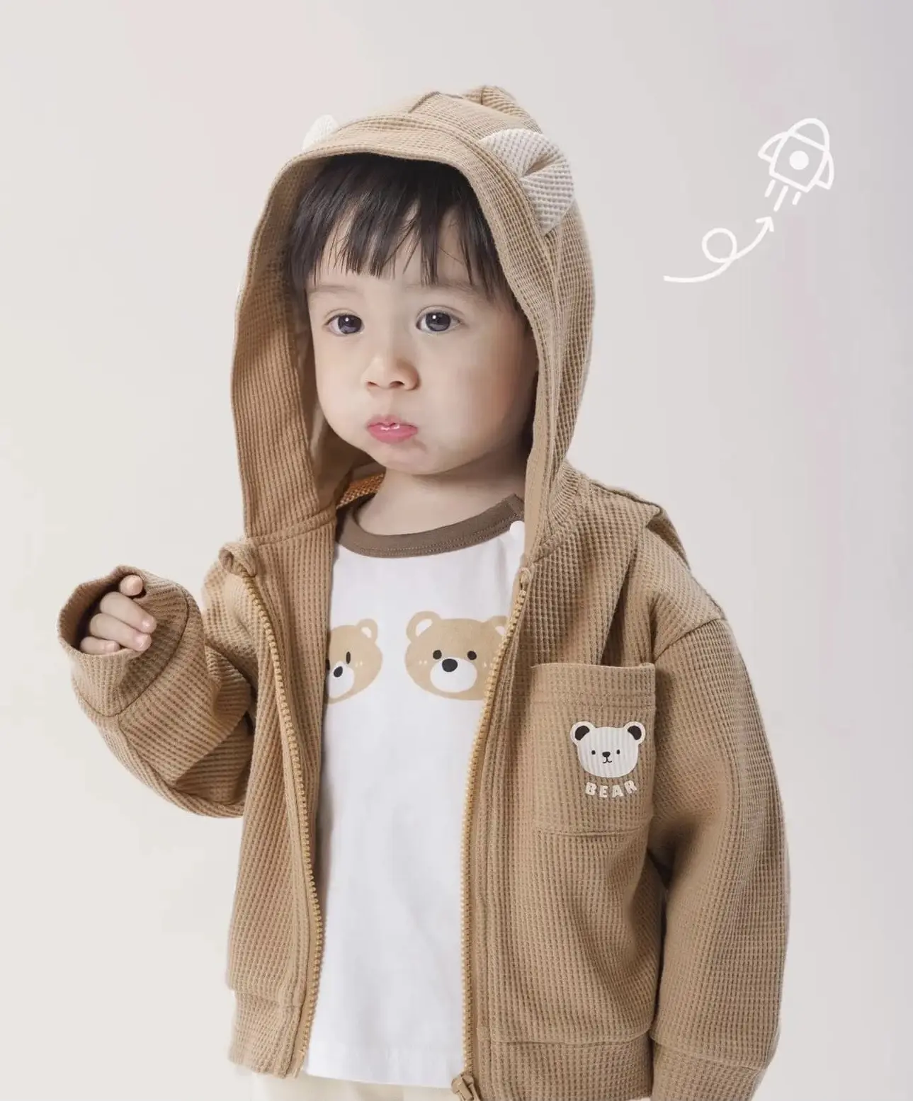 ÁO KHOÁC BEAR 2 MÀU DỄ THƯƠNG CHẤT LIỆU TĂM TỔ ONG CHO BÉ