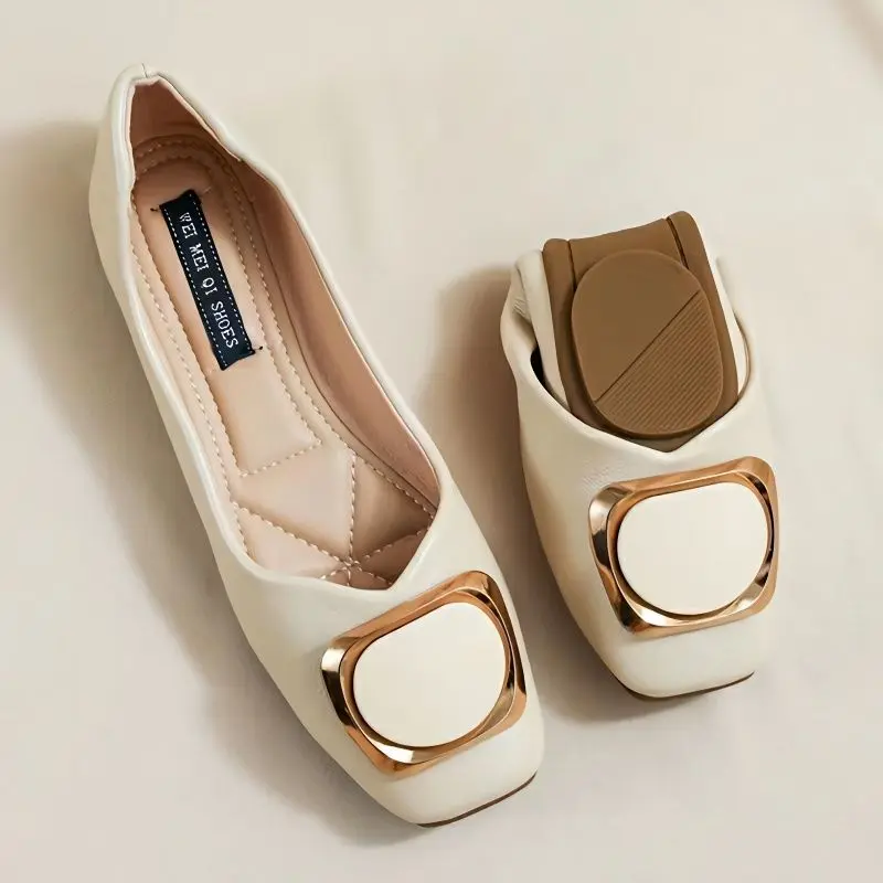 2024 New Korean Style Internet-Famous Flat Shoes Women Spring and Summer Shallow Mouth Fairy Square Toe Soft Bottom Slip-on Gommino Women