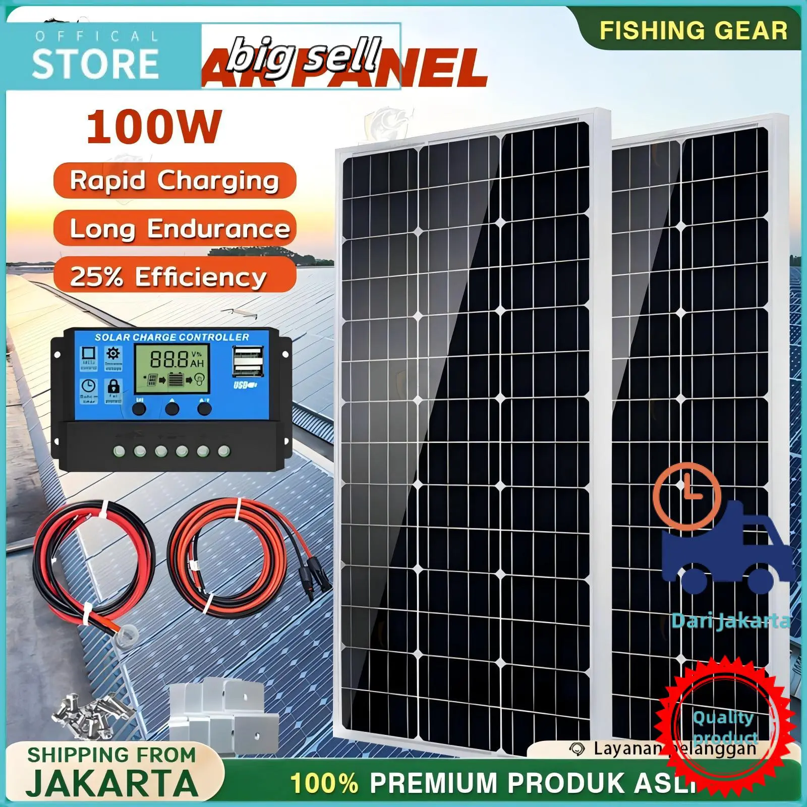 ✦Ready ya,cod✦ 【100W】Solar Panel Panel Surya Pembangkit Listrik Tenaga Surya with Pengontr Baterai Air