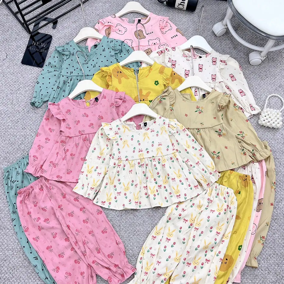bộ quần áo trẻ em đũi mát cho bé gái 7-17kg