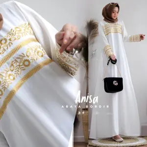 Anisa Gamis Putih Bordir Mewah Timbul 2026 Baju Gamis Putih Polos Terbaru 2026 Remaja Dewasa Bahan Wollycrepe Baju Muslim Putih Wanita Terbaru 2026 Size M L XL 2XL 3XL Dress Bordir Mewah Import Baju Syari Wanita Gamis Bordir Hitam Kekinian
