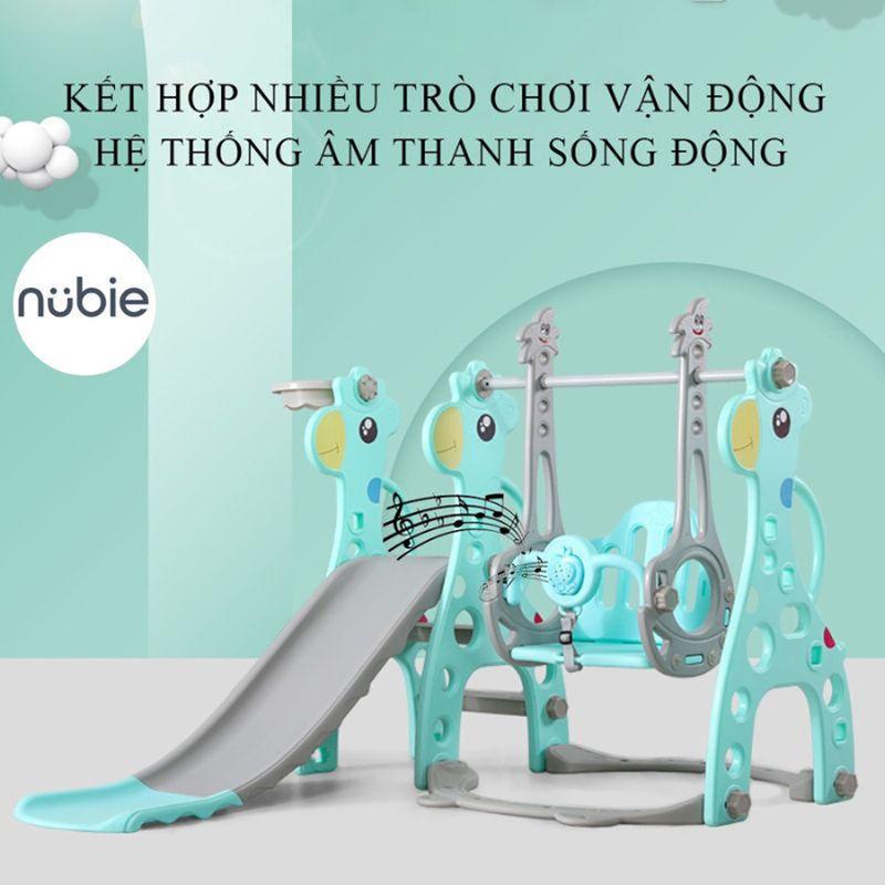 Nubie Đồ chơi cầu trượt, xích đu hươu cao cổ dành cho bé, kèm rổ bóng rổ có thể phát nhạc