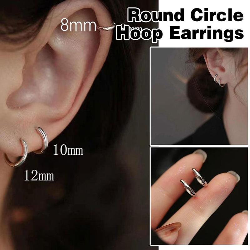 Khuyên Tai Tròn Bằng Thép Không Gỉ, 2 Chiếc, Dành Cho Nam Và Nữ, Thiết Kế Tối Giản, Khuyên Tai Tròn Nhỏ C7J5 8