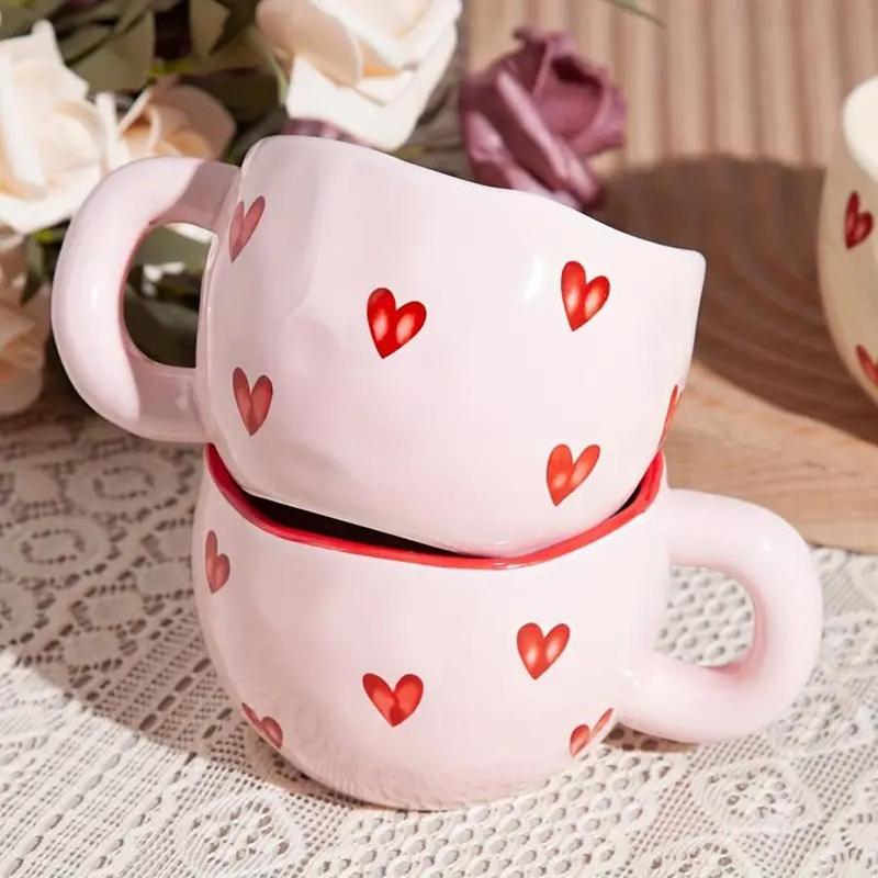 Product Introduction of Heart Pattern Ceramic Mug, 1 Count 7.4oz Creative Coffee Cup, Tea & Milk Cup, Sweet Camping Cup, Ideal Gift for Home & Office, Drinkware 6