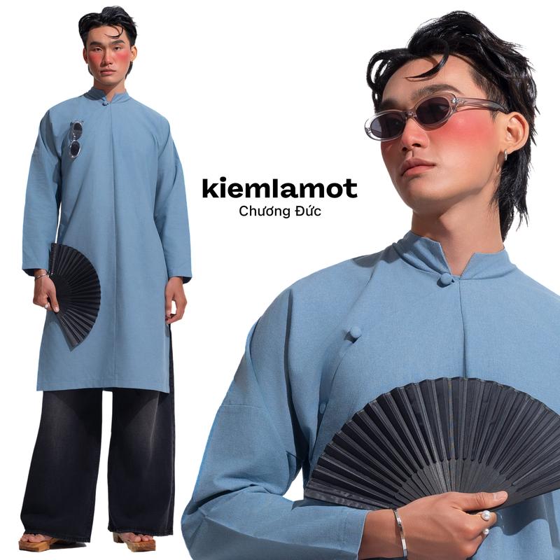 Áo dài ngũ thân Kiếm Là Mốt Chương Đức màu xanh dương nhạt vải linen không bao gồm quần áo dài tết - Menswear