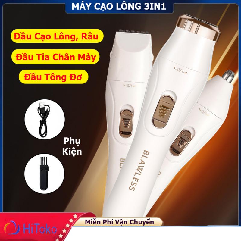 Máy Cạo Lông Toàn Thân Phụ Nữ 3in1 Máy Cạo Lông Đa Năng Bao Gồm Đầu Cạo Lông Đầu Tông Đơ Đầu Tỉa Lông Mày Triệt Lông Vùng Ria Mép - Cánh Tay - Nách - Chân - Lông Vùng Bikini Pin Sạc Tiện Lợi