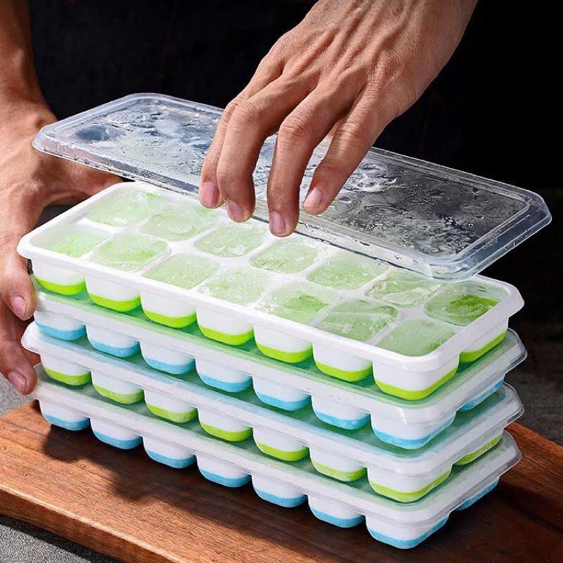 Combo 5 Khay Làm Đá Silicon 14 Viên Có Nắp Đậy Kháng Khuẩn Chống Mùi Tủ Lạnh.