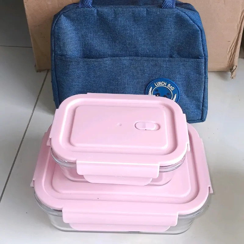 Hộp thủy tinh _combo 3 ngăn 1000ml _ Hộp chữ nhật 410ml _Túi đựng cơm 0