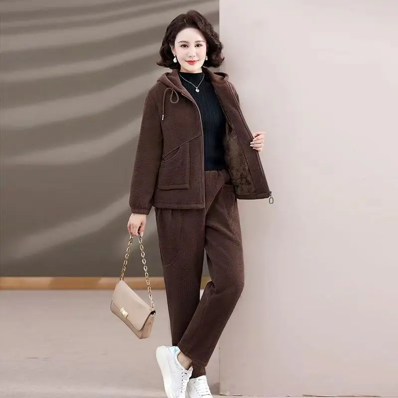 Trang Phục Quần Áo Thể Thao, Phong Cách Thường Ngày Dày Dặn, Áo, Dành Cho Phụ Nữ TRUNG NIÊN Và Cao Tuổi, Áo Khoác Mới, Lót Lông Cừu, Thích Hợp Cho Mùa Thu, 2024 5