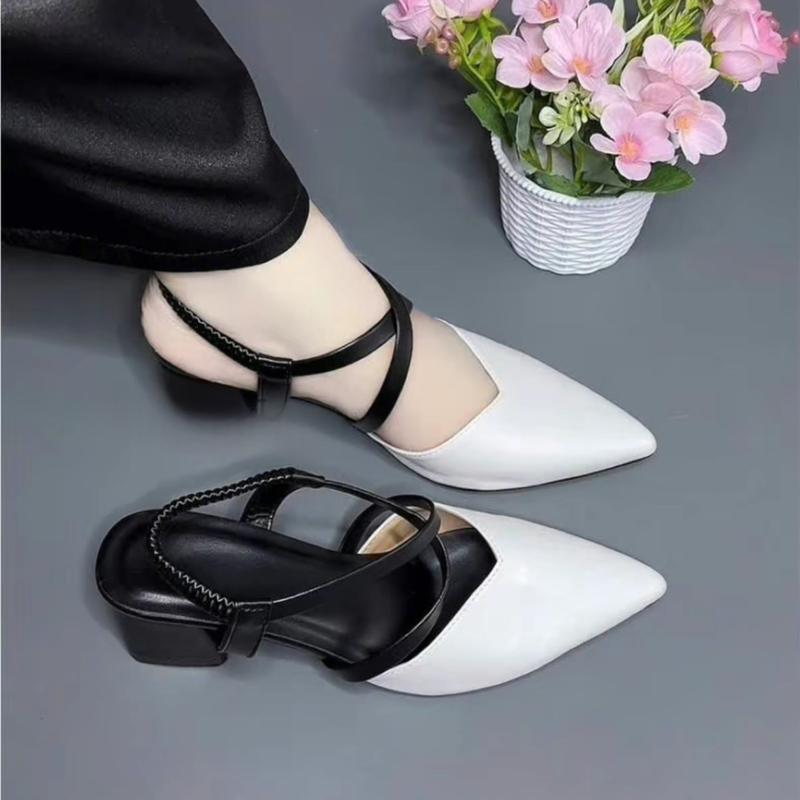 Phom nhỏ chân đầy đôn size Giày Cao Gót Vuông 3p,5p & 7p Bít Mũi Da PU Dây Mảnh Chéo Vòng Cổ Thun - BM131 Size 35-39 Màu Đen Kem Sữa Trắng Kem Trắng Xuất Xứ Việt Nam