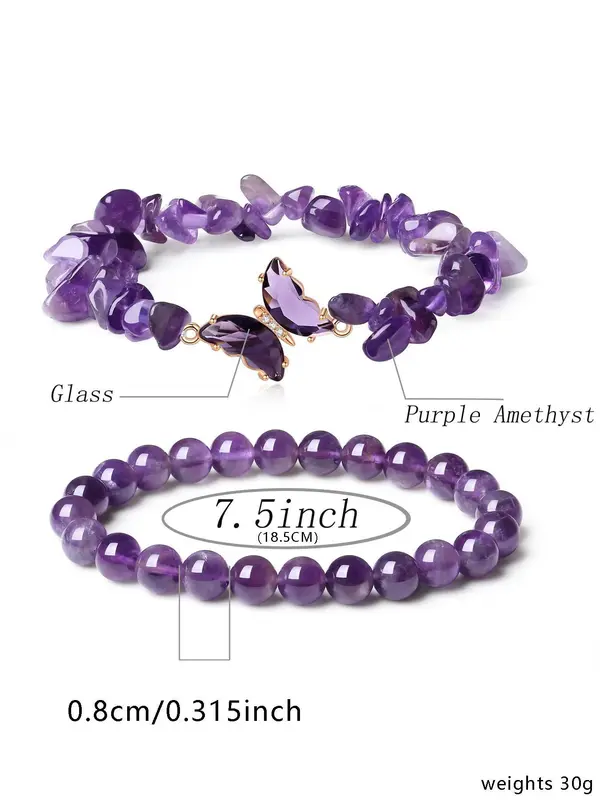Natural Crystal Stone Butterfly Double-layer Bracelet, Irregular Gravel Bracelet for Women, Fashion Jewelry Accessories for Daily Wear 1