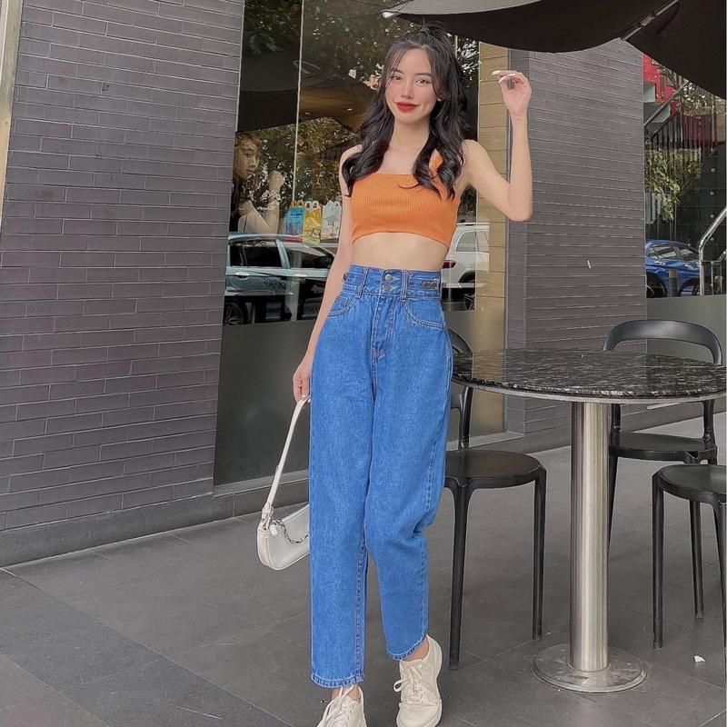 QUÀN BAGGY 2 NÚT, LƯNG CAO, CHẤT JEANS COTTON DÀY MỀM MS 381 Pants Nữ Denim Women 5