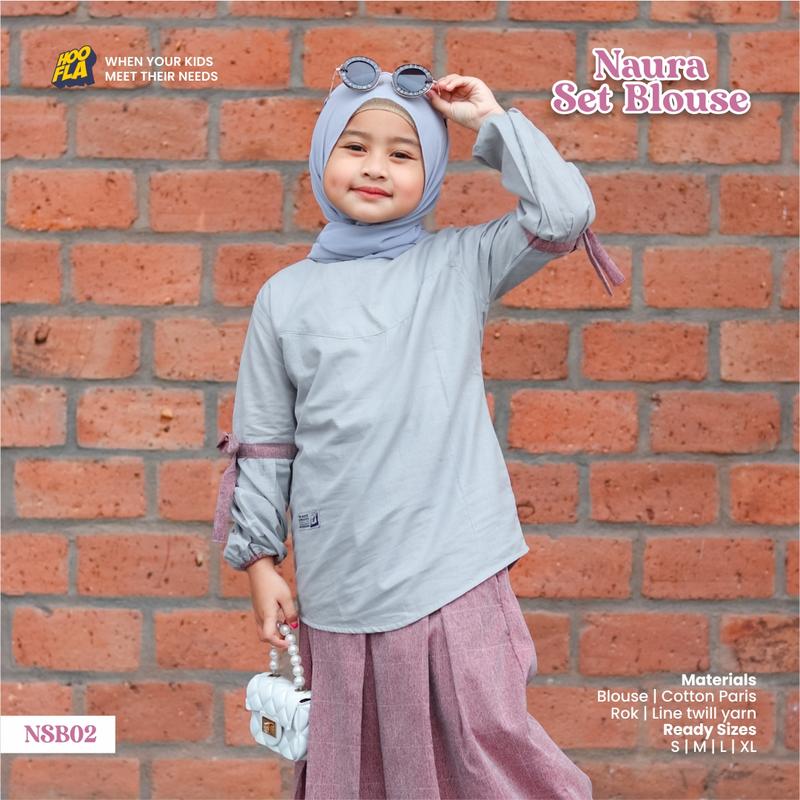 Hoofla Kids - Setelan Blouse dan Rok Naura Anak Perempuan 3-12 Tahun Maroon Navy Syari Elegan Lebaran Crinkle - Muslim, Gamis 7