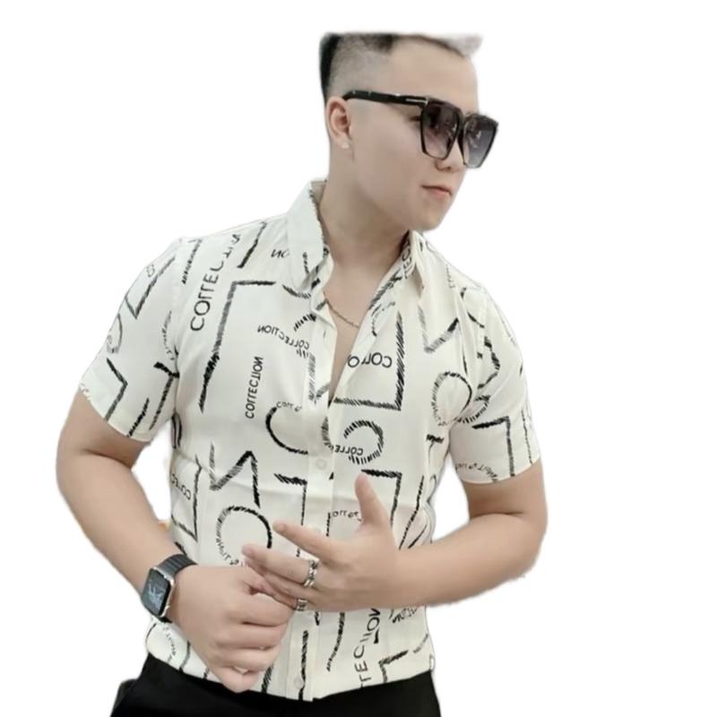 Áo sơ mi nam tay ngắn chất liệu lụa 3D mềm hoạ tiết hình học Menswear Kem Tre Shirt Nhung Tết Noel
