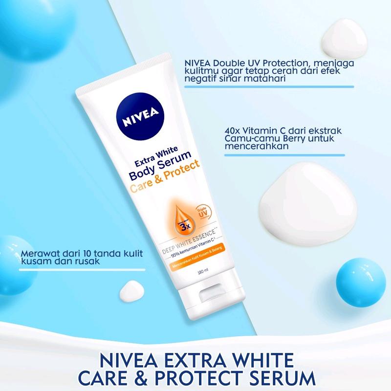PAKET SIANG MALAM Nivea Body serum Care&Protect + Night Nourish 180ml Tanpa Pengharum Pemutihan Semua Jenis Kulit Hidrasi 1