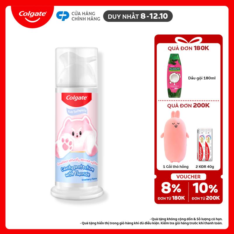 [Duy nhất 8-12.10] Kem đánh răng Colgate cho trẻ em Fluffy hương dâu, dạng nhấn dễ sử dụng 85g