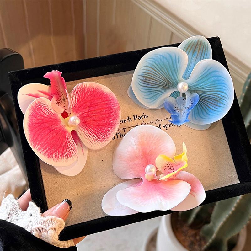 Kẹp Tóc Hoa Nhân Tạo, Kiểu Tưởng Tượng, Kẹp Tóc Hoa Lan Bướm Mô Phỏng, Phụ Kiện Tóc Dễ Thương, Dành Cho Nữ, 8,5cm 7
