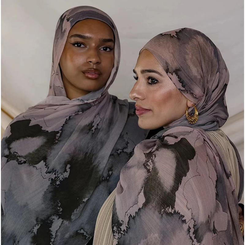 Product Introduction of Watercolor Floral Polyester Cotton Breathable Light Weight Soft Long Fashion Headscarf Single Sided Printing Muslim Hijabs Shawl 2
