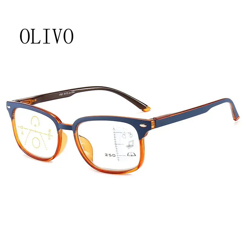 2024 Progressive Multifocal Reading Glasses Men Women Anti Blue Light Glasses Vintage Computer Glasses Square Presbyopic Glasses