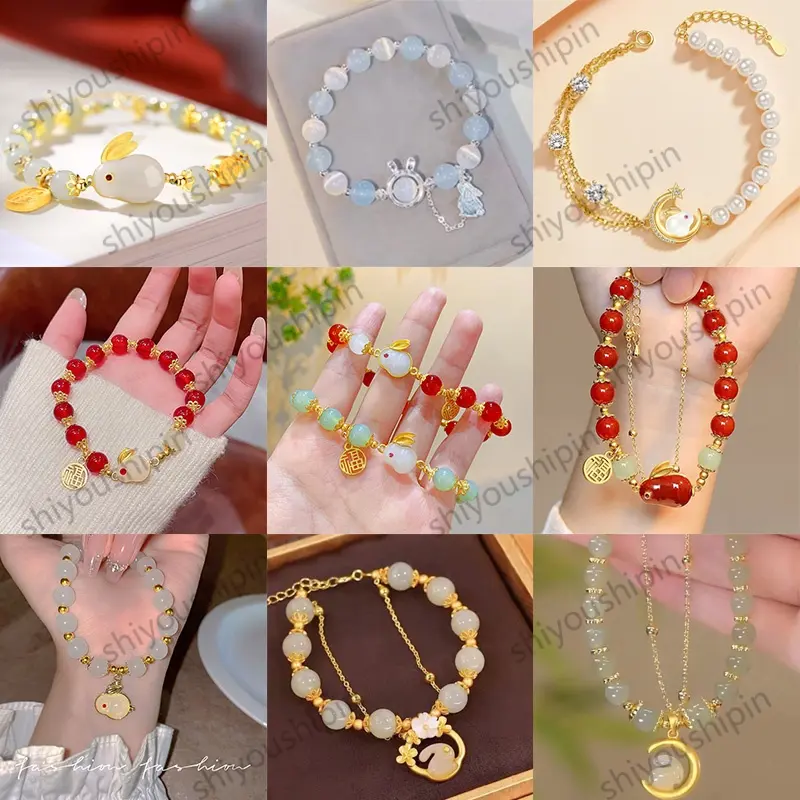 Vòng Tay Thỏ Ngọc Bích, Thiết Kế Độc Đáo Phong Cách Instagram, Vòng Tay Thỏ Hetian Yu Giả, Trang Sức Thời Trang Đơn Giản