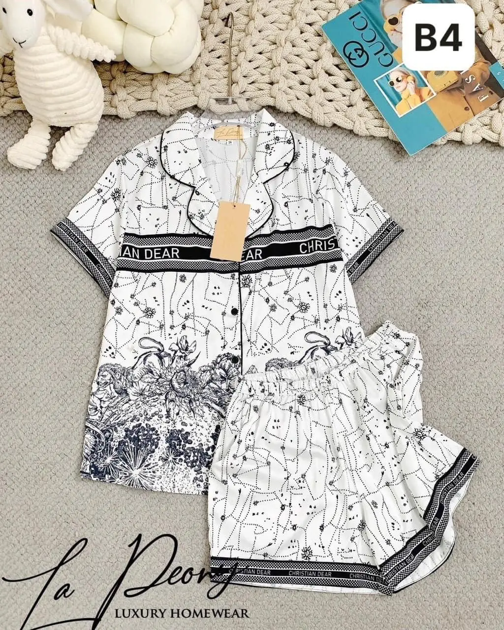 Bộ Đồ  Pijama Lụa Xước Chấm