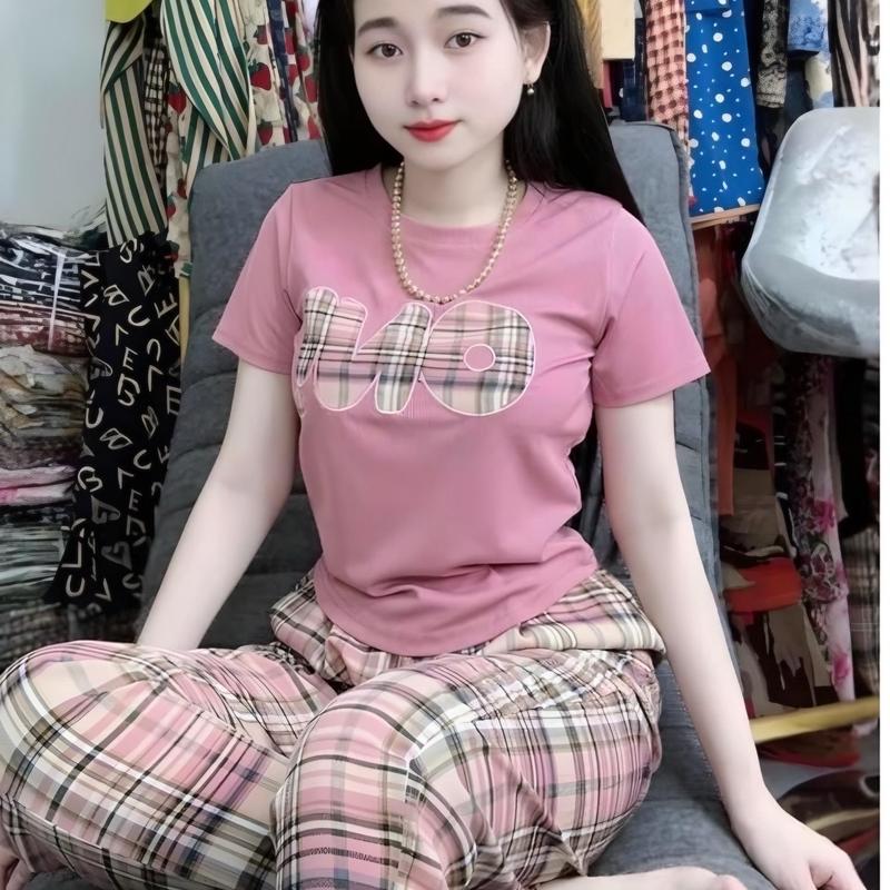 Đồ Bộ Dài Quần Baggy Đồ bộ nữ Thêu. Áo tăm lạnh quần mango mặc nhà mềm mát size từ 45-67kg - Top set đô nữ Women Thun set  đồ