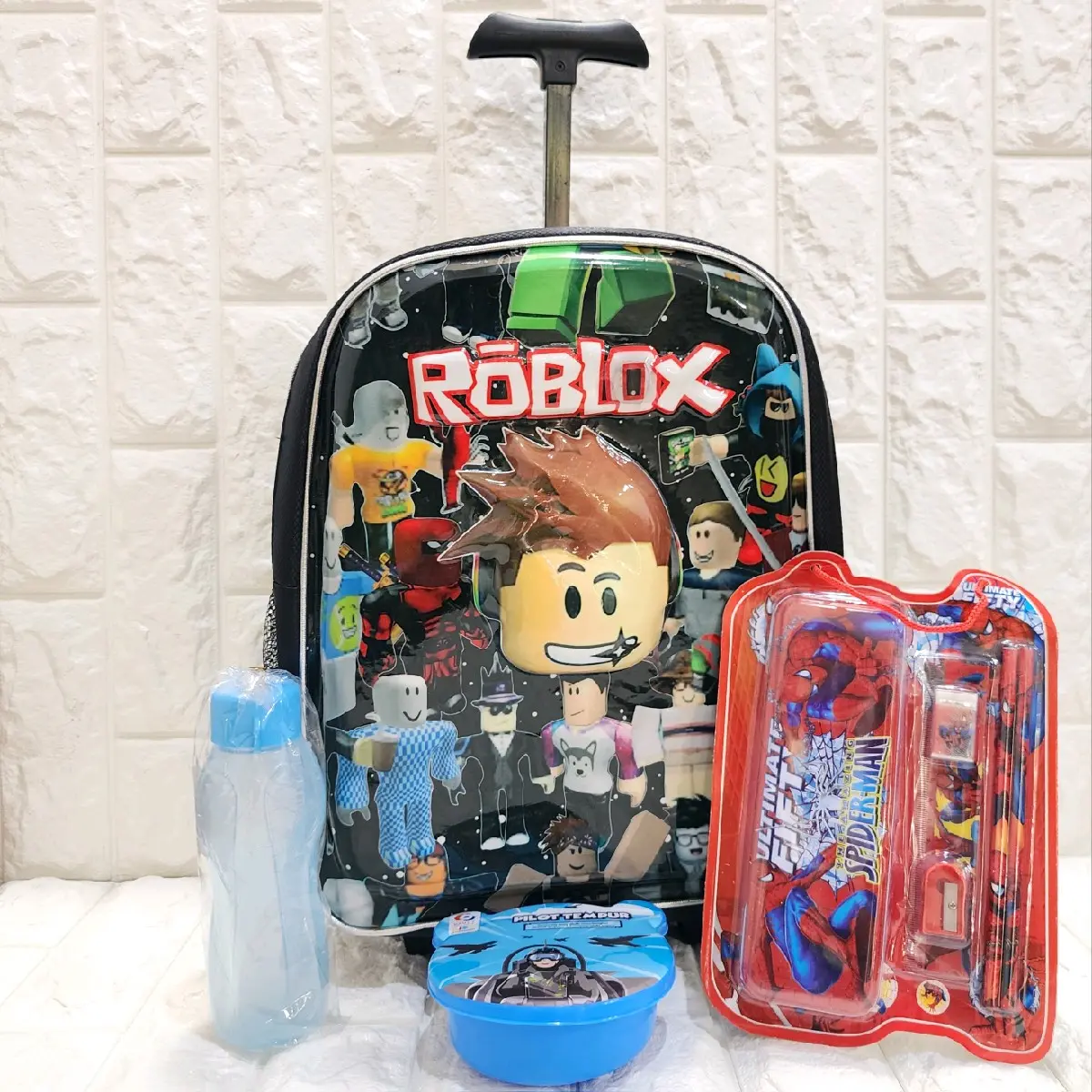 Tas troli 3D LED ROBLOX anak laki laki ukuran Sd jumbo