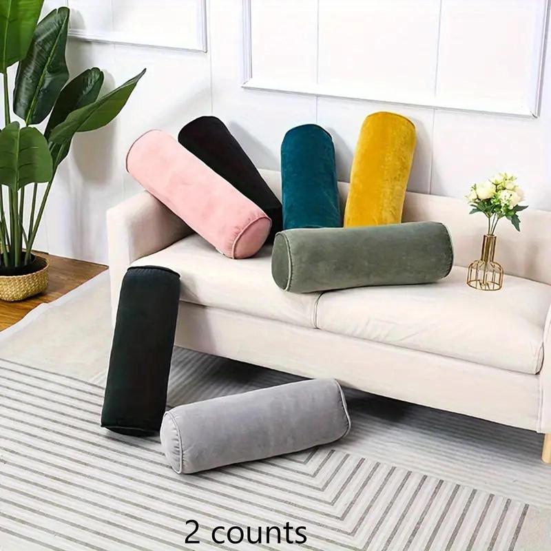 Product Introduction of Solid Color Round Pillow, 2 Counts Soft Comfortable Throw Pillow, Sofa Cushion, Neck Pillow for Home Living Room Bedroom Sofa Bed 0