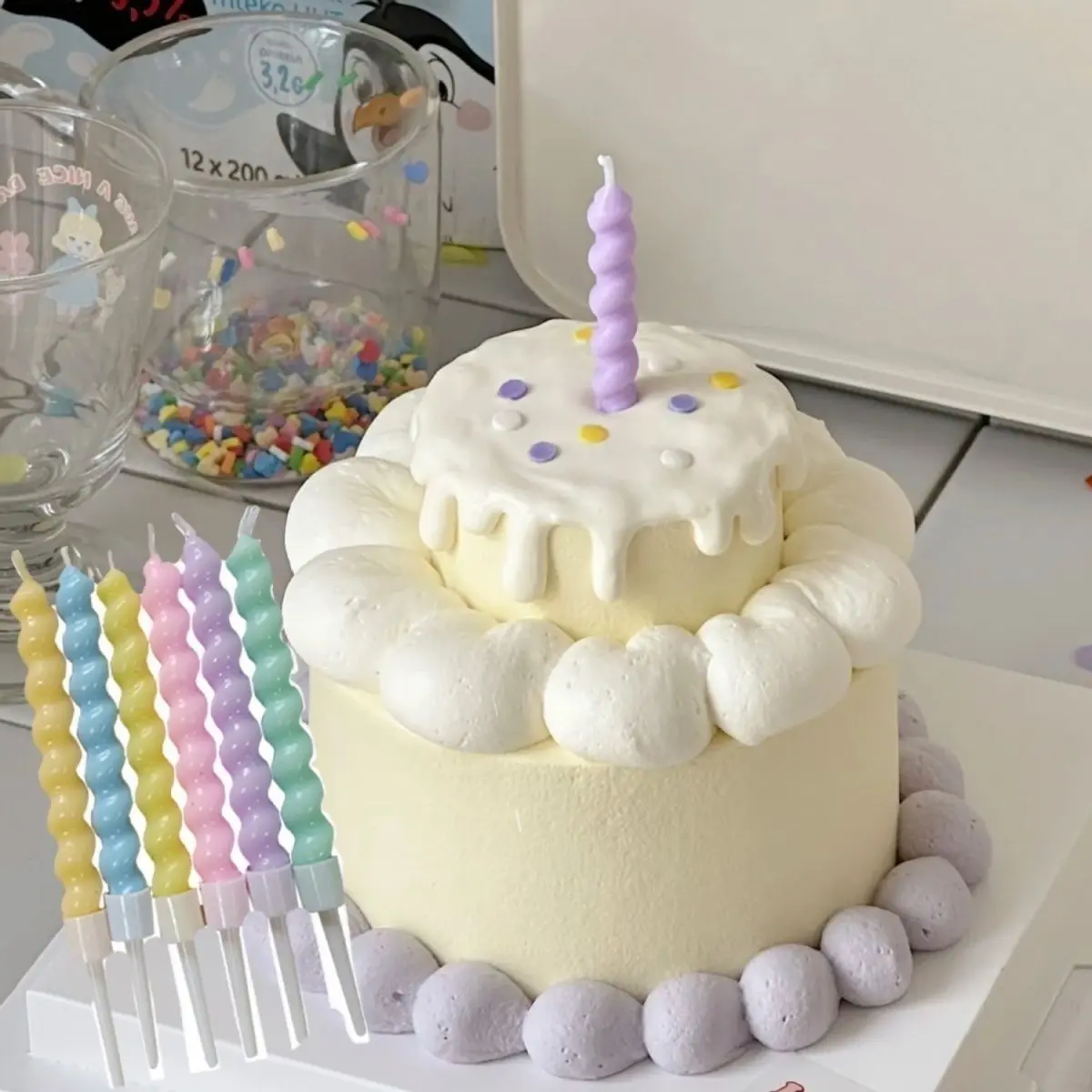 Nến Xoắn Ốc Bánh Sinh Nhật, Hàn Quốc, Đồ Trang Trí Bánh Macaroon, Có Thể Ăn Được, Tự Làm, Thích Hợp Cho Bánh Sinh Nhật, Tiệc Ins