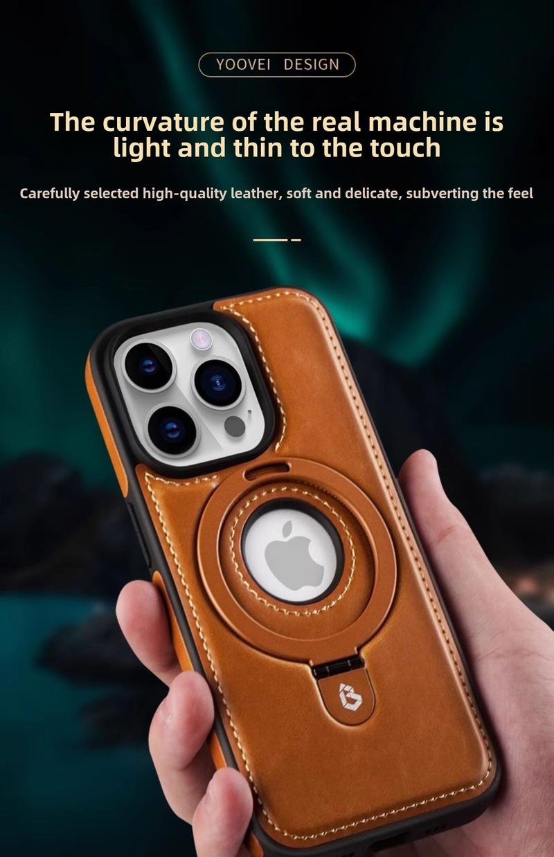 Product Introduction of Magnetic Phone Case, Luxurious Genuine Leather, Suitable for iPhone 12 13 14 15 16 Pro Max and 14 15 16 Plus, Magnetic Safety Protective Case, with P-shaped Fixing Ring, Stand Logo, Cut-out Back Cover 4