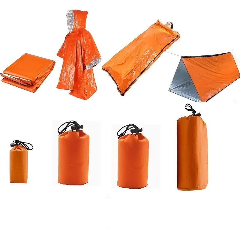 Outdoor Camping Tent Set, 4counts/set Including Tent, Sleeping Bag, Raincoat & Blanket, Emergency Camping & Hiking Equipment