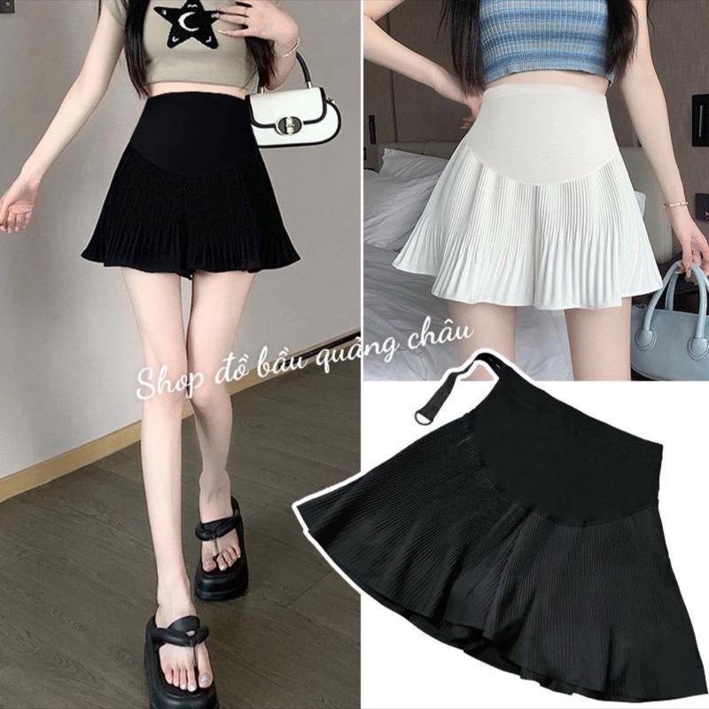 ￼Quần đùi bầu, quần bầu xinh zả váy xếp li có kèm lót trong Váy Bầu Đầm Bầu Kem
